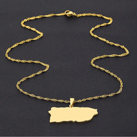 Collier pendentif carte de Porto Rico en acier inoxydable de qualité supérieure, plaqué or 14 carats, chaîne torsadée, style décontracté vintage pour hommes et femmes