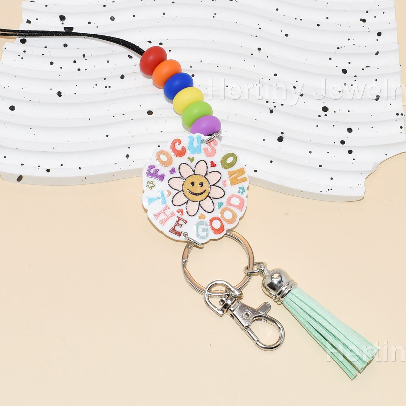 New Bohemian Wood Bead Keychain Badge Holder Cute Diamond Silicone Key Ring Lanyard With Clip for Teachers Students Gift Idea Image 5