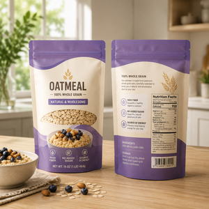 Sachets d'emballage alimentaire refermables en PE imprimés par gravure personnalisée, 250g 500g, pour flocons d'avoine, granola, céréales, graines de lin - Product Image 1