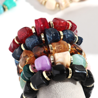 Bracelet élastique tendance 2026 avec perles carrées irrégulières couleur marbre, accessoires scintillants imprimé léopard et entretoise dorée FS