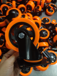 Roulette MW 3/4/5 pouces Orange PVC 75mm 100mm 125mm Roue de frein fixe pivotante pour chariot - Product Image 2