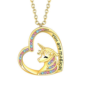 Collana in Rame Placcato Oro per Bambini, Ciondolo a Forma di Unicorno Colorato con Cuore, Gioielli all'Ingrosso - Product Image 5