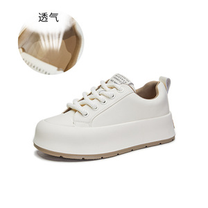 2025 printemps nouvelles femmes concepteur chaussures décontractées semelle épaisse petit blanc en cuir véritable sans lacet bout fermé Style sportif - Product Image 3