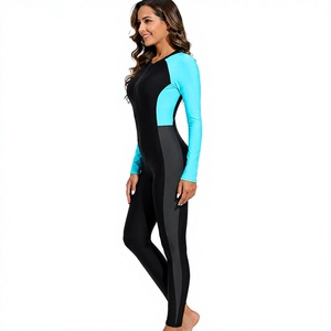Maillot de bain athlétique pour femmes, manches longues, fermeture éclair sur le devant, bloc de couleurs, séchage rapide, pour l'entraînement, la plongée, le surf et l'utilisation en équipe - Product Image 5