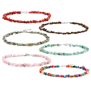 Gargantilha de cristal de cura com pedras naturais de lascas boêmias, pulseiras e pulseiras de joias da moda