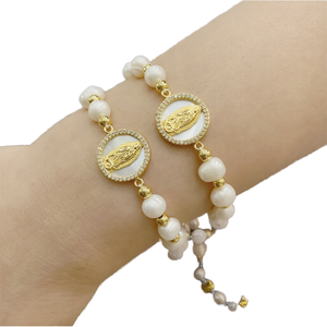 Pulsera de Rosario con Dijes de la Virgen María y Perlas de Agua Dulce de Alta Calidad, Unisex, Regalo de Oración Católica - Product Image 1