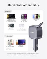Anker 75W Max USB-C Car Charger Ultra-Compact Type-C Fast Charger Kabel Retractable Kompatibel untuk iPhone 16/15 MacBook Pro/Air