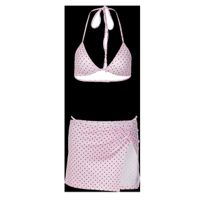 Vivblook Z403ST02 Conjunto de Traje de Baño para Mujer, Nuevo Bikini Sexy con Estampado de Lunares, Top de Tanga, Falda Corta, Ropa de Playa, Conjunto de 3 Piezas - Product Image 1