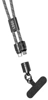 Kabel pengisi daya, tali gantung mode trendi 2-in-1 60w 3a hitam nilon kepang kabel pengisian daya ponsel Lanyard selempang kabel Tipe c pengisian cepat