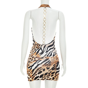 Abito Mini Bodycon da Donna Jiubaju con Stampa Leopardata, Halter, Senza Schienale, Senza Maniche, Stile Club Notturno - Product Image 6