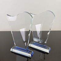 Plaque de trophée de récompense en cristal bleu vierge avec MH-J0482 de bord incurvé