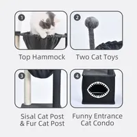 Arbre à chat moderne gris foncé avec hamac et condo pour animaux de compagnie