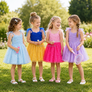 Sequin Glitter <b>Girls</b> Tulle <b>Dress</b> Ruched Bodice Mesh <b>Skater</b> Outfit Kids Summer Party Wear OEM ODM Manufacturer - Product Image 4