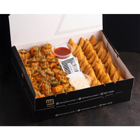 Récipient alimentaire noir imprimé sur mesure pour boîte de samosa croustillant de restaurant avec séparateurs et sauces boîte en papier à emporter pour empanadas