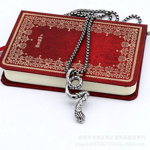 <b>Titanium</b> Steel Snake Pendant Necklace Unisex Fashion Jewelry Stainless Steel Animal Zodiac Design White Red Black Color Options - Product Image 3