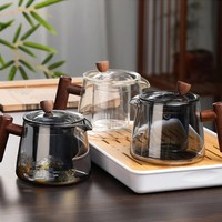 Théière en verre borosilicate haute résistance au chaleur, design minimaliste écologique, style Kung Fu chinois, avec poignée en bois de noyer, faite à la main
