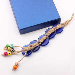 Tapiz de Pared de Ojos Azules Tejidos con Cuerda de Cáñamo, Tapiz de Ojo del <span class=keywords><strong>Diablo</strong></span> con Pequeños Ojos Coloridos - Product Image 2