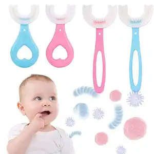 Wholesale Customize English Package Baby Deciduous Teeth Manual Kids Toothbrush 360 Degree Food Grade Silicone Toothbrush Baby