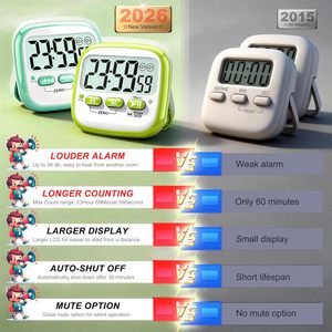 Antonki Lot de 2 minuteurs à cadran en plastique pour <span class=keywords><strong>la</strong></span> salle de classe, pour enfants et enseignants, compte à rebours magnétique, affichage LCD, minuteur de cuisine, cuisson, étude, <span class=keywords><strong>exercice</strong></span> - Product Image 6