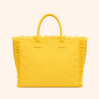 Sac fourre-tout en toile à grandes franges pour femme, sac de plage personnalisé à poignée supérieure avec rayures et franges pour l'été