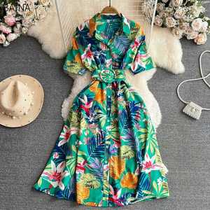 Nuevo Vestido Casual con Estampado Floral, Cuello Vuelto, Cierre de Botón, Cinturón en la Cintura, Vestido de Mujer con Corte en A en Contraste - Product Image 5