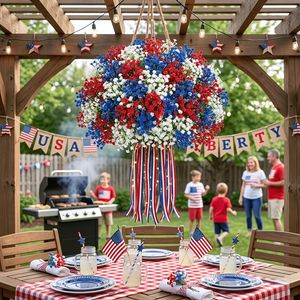 Artificial <b>Eucalyptus</b> Silk Flower Bouquet Red White Blue Patriotic Indoor Decor US Made - Product Image 3