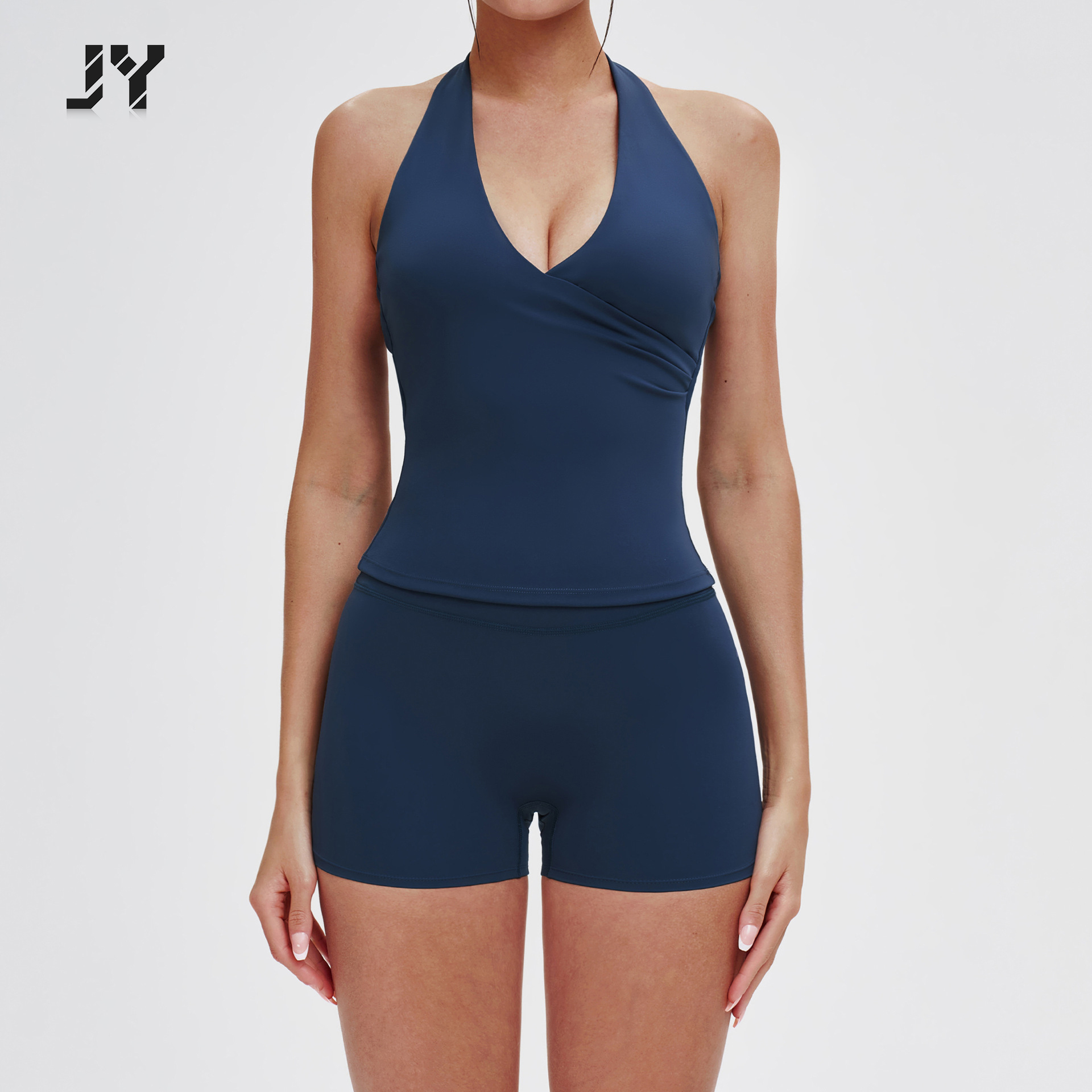 JY High Quality Yoga Fitness Clothes Comfortable Sleeveless Cross Front Sports Backless Gym Women Active Wear Halter Top
