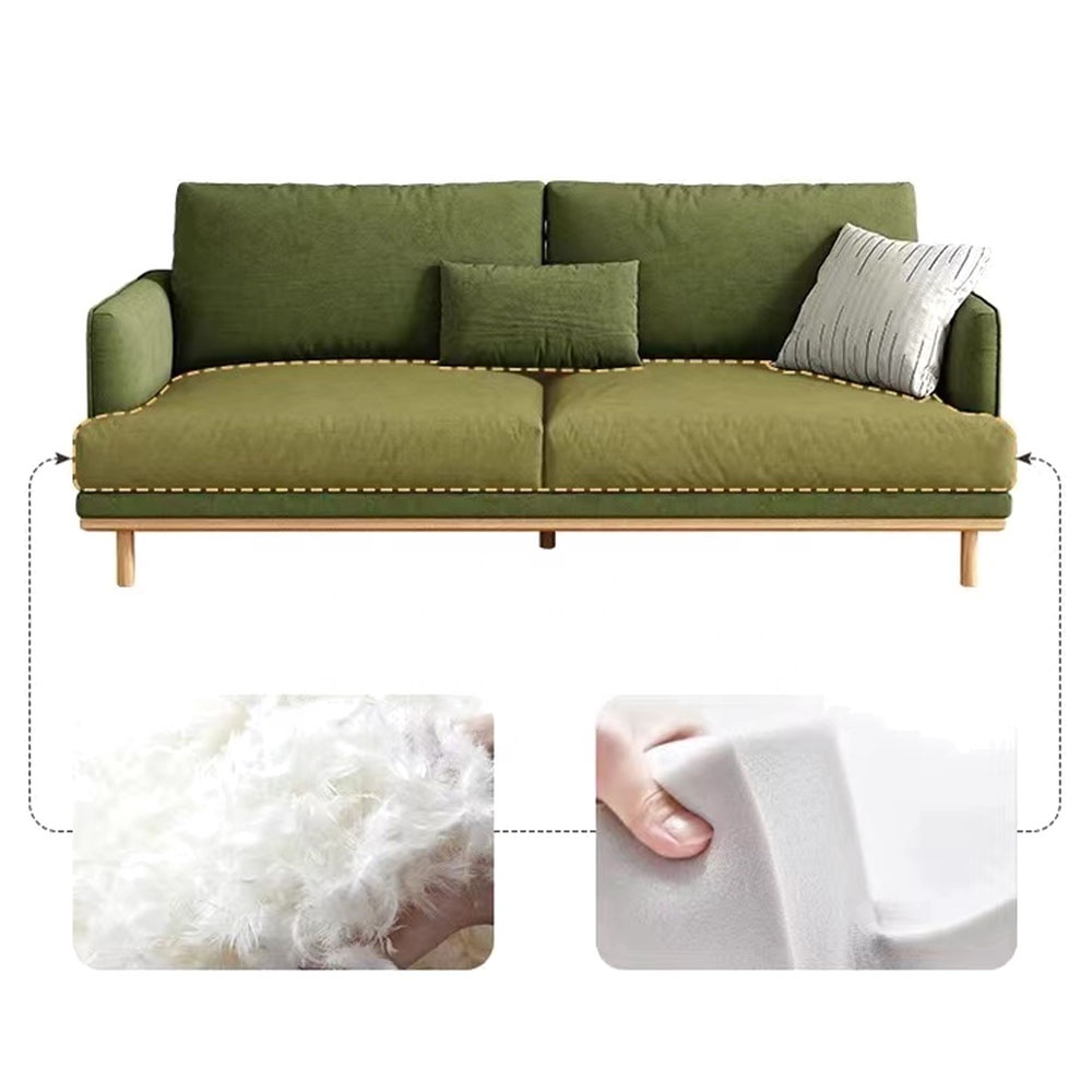 Leisure Green Velvet Living Room  Sofa  Velour Modern Three Seats Couch Settee With Wooden Legs