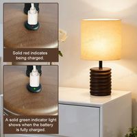 Lampe de table de chevet en bois et caoutchouc rechargeable à LED avec abat-jour en lin pour chambre à coucher, bureau d'étude, hôtel, prix de gros