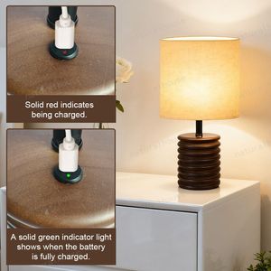 Giá bán buôn có thể sạc lại cao su bằng gỗ LED ánh sáng cảm ứng bảng bàn đèn với Linen <span class=keywords><strong>Shade</strong></span> cho phòng ngủ cạnh giường ngủ nghiên cứu bàn khách sạn - Product Image 6