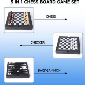 Ensemble combiné de jeu d'échecs, de dames et de backgammon 3 en 1 en cuir de qualité supérieure, jeu de stratégie classique pour enfants et adultes - Product Image 3
