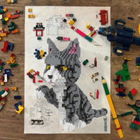 Série Chat - Blocs de Construction Thème Animal en Plastique ABS Orange et Jaune - Jouet Éducatif DIY avec 40 Pièces pour Assemblage Libre