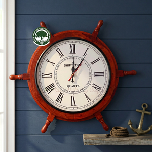 Wooden Ship Wheel Wall <b>Clock</b> with <b>Roman</b> Numerals Handmade Nautical Decor for Home Decoration - Product Image 4