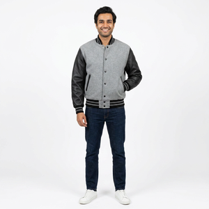 Chaqueta Universitaria Clásica de Béisbol, Estilo Letterman, de Lana y Cuero Genuino - Product Image 1