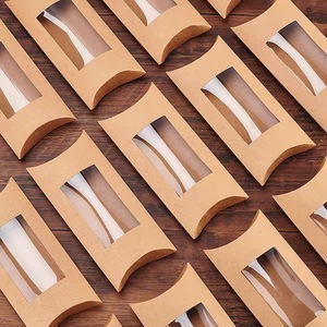 Caja de papel para dulces personalizada al por mayor, almohada de papel Kraft plegable <span class=keywords><strong>con</strong></span> ventana para <span class=keywords><strong>galletas</strong></span> - Product Image 4