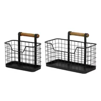 Lot de 2 paniers de rangement en fil métallique avec poignée en bois, organisateur en maille de fer noir pour cuisine et garde-manger