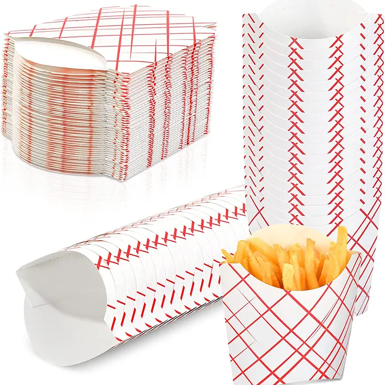 50 Pack 4oz French Fry Containers French Fry Box Disposable Small French Fry Box Red and White Checkered Containers Paper Box