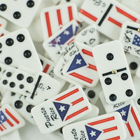 Jeu de dominos Double Six 50mm*25mm*10mm avec blocs drapeau Porto Rico, boîte en acrylique, pour table de billard intérieure, haute qualité, écologique