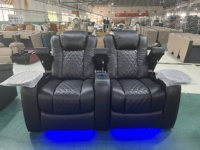 Sofá Reclinable Eléctrico Extensible de Cuero Genuino Moderno para Cine en Casa con Luz LED y Estructura de Madera