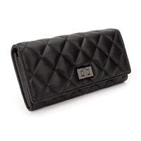 Dompet Wanita Mewah Rhomboid Logo Kustom Warna Solid Kulit Tempat Kartu Tipis Dompet Kartu Kredit untuk Wanita