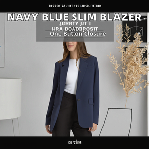 Elegante Blazer Azul Marino para Mujer, Tejido Sólido de Viscosa y Poliéster, Cuello Mao, Botón Único, Corte Entallado, Antiarrugas, 220g - Product Image 2