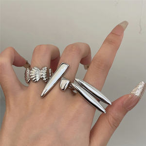 Draweye Hyperbole Anneaux Géométriques pour Femmes Couleur Argent Mode Coréenne Index Anillos Mujer Hiphop Punk Style Bijoux - Product Image 1