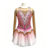Costume de patinage artistique rose dégradé, robe à manches longues en maille avec strass pour filles adultes, compétition et performance