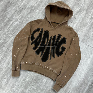 Sweats à capuche en coton avec épaules tombantes, broderie personnalisée, sweat à capuche épais, lavage à l'acide, strass, streetwear, sweat à capuche surdimensionné - Product Image 4