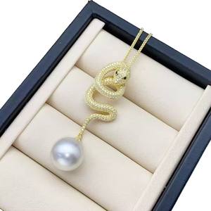 Pendentif en argent DIY 31266 avec plateau vide, rond de 10 à 15 mm, serpent 3D, 31266 S925, accessoirisé avec des perles, collier pendentif - Product Image 5