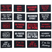 Patch brodé tactique thermocollant 3D en jean avec perles PVC, motif lettres anglaises rectangulaires noir, blanc, rouge pour vêtement