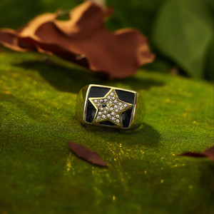 Fashion <b>Ring</b> 316L Stainless Steel PVD Gold Plating Star Design Black Inlay <b>Adjustable</b> Size - Product Image 3