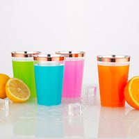 Gobelets en plastique jetables personnalisés avec logo, 300 ml (10 oz), à bord doré, pour café glacé, desserts et eau, fond rond transparent