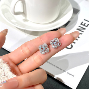 9 Classic Four Leaf Clover Stud Earrings Trendy High Quality 3*4mm Pear Cut Natural <b>Stone</b> 925 Sterling Silver Jewelry Gift for - Product Image 3
