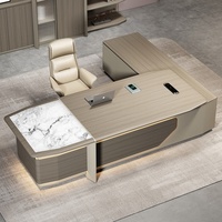 Bureau de direction haut de gamme pour usage commercial, design en L, câblage dissimulé, minimaliste, moderne, en bois